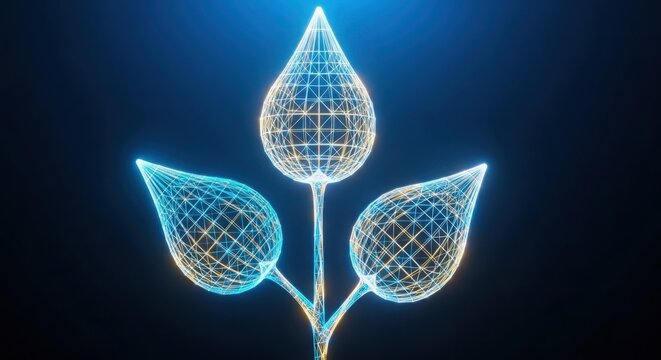 a plant with leaves made of wire mesh and a blue background illustration