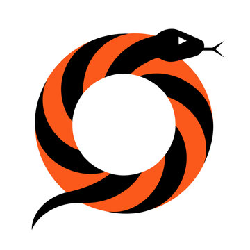 Stylized black and orange snake coiled into a circle, resembling the letter 'Q' or 'O', isolated on white