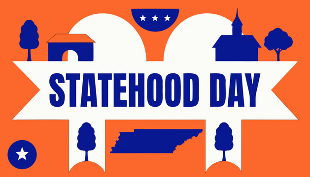 Statehood Day graphic with Tennessee map and building icons