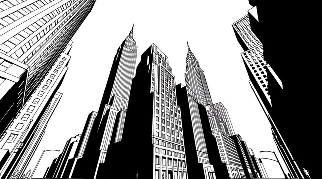 High contrast Cityscape Line Art Illustration