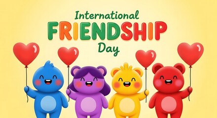 Fototapeta premium International friendship day celebration with colorful cartoon characters