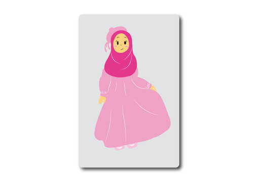 Modest Pink Hijab Dress Illustration