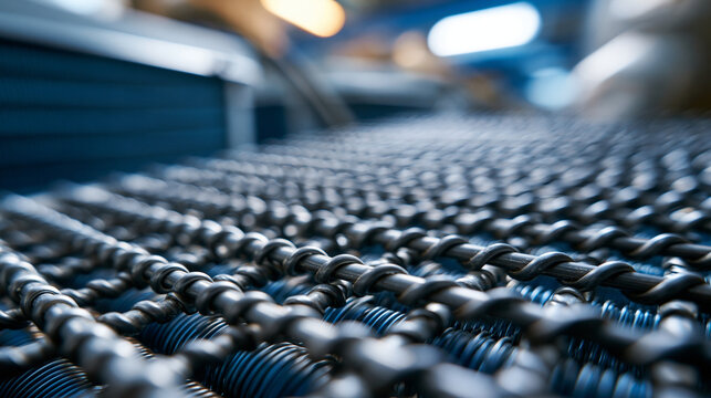 Industrial HVAC chiller unit fin condenser coils photographed in close-up, the repetitive parallel fins creating a rhythmic industrial texture pattern representing thermal engineering,