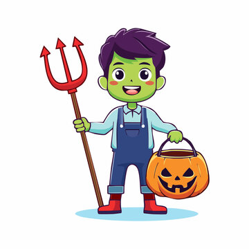 Cute cartoon boy dressed as a devil for Halloween