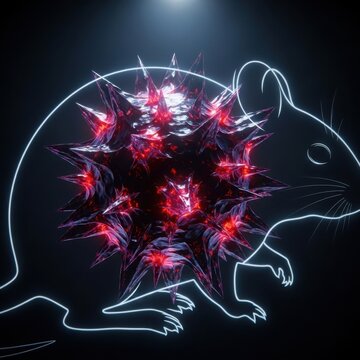 Mysterious glowing creature with fiery details in dark space of hantavirus