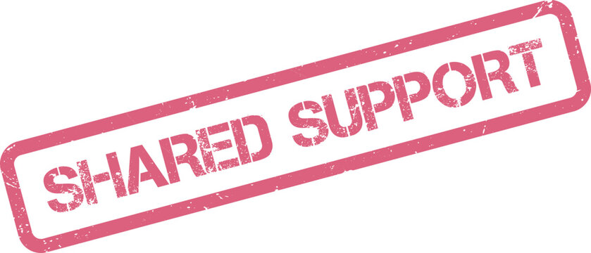Grungy pink rubber stamp featuring SHARED SUPPORT text for collaborative effort