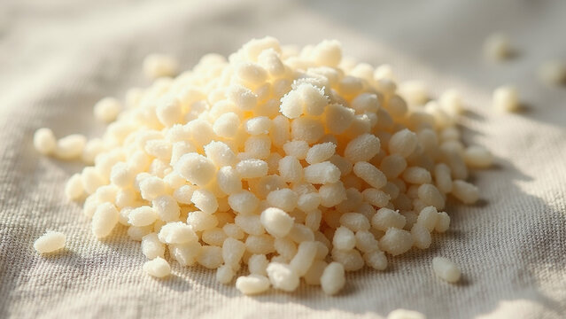 Textured White Granules on Natural Fabric