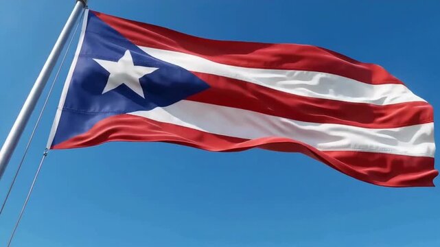 Puerto Rican Flag Waving Against Blue Sky
