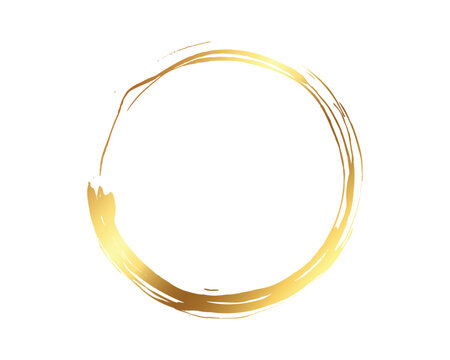 Golden circular border brush stroke on transparent pattern