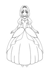 Fototapeta premium Anime princess coloring page, vector template, coloring pages in popular anime styles, coloring pages for kids