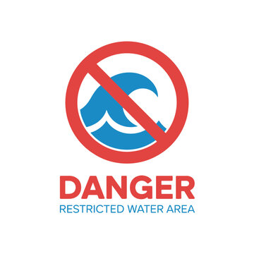 Restricted water area sign a red circle with a blue wave and slash