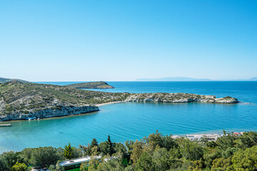Obraz premium The scenic views of Foça (Phokaia) with its historical wonders and natural beauty, beaches, islands, and bays, are situated on the beautiful Aegean coastline just 70 kilometers north of İzmir, Turkey.
