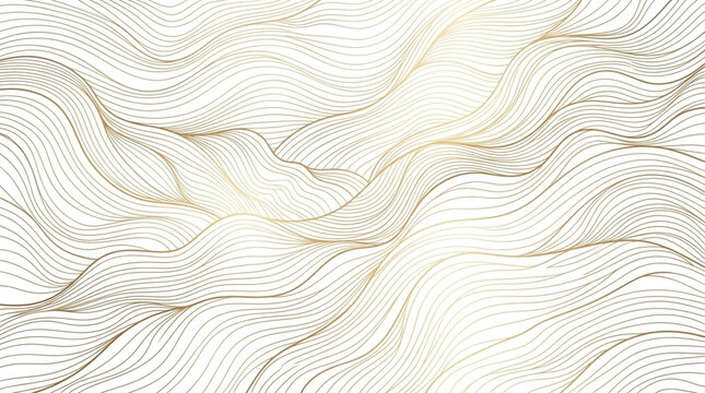 Golden wave patterns on white background, luxury abstract line art vector