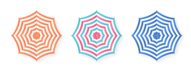 Set of striped beach umbrellas from a top down perspective ideal for summer vacation promotion and travel design © PixMarket