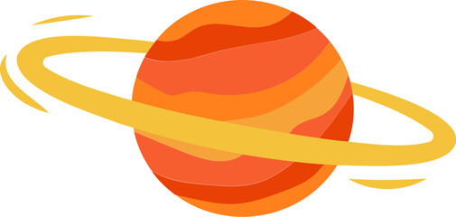 Fototapeta premium Orange ringed planet astronomy cartoon vector illustration and icon. STEM education, back to school and science camp activities series.