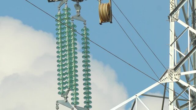 High Voltage Power Transmission Tower with Glass Insulators