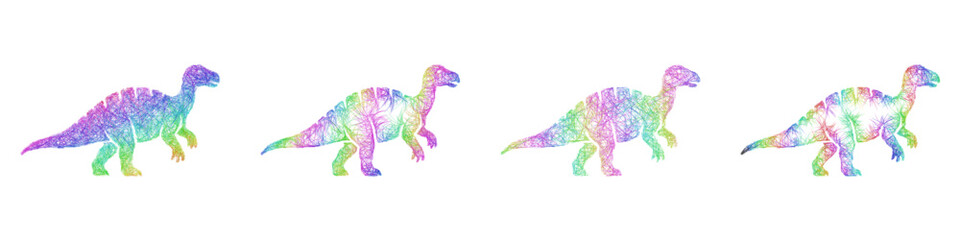 Fototapeta premium Rainbow sketch iguanodon icon design set