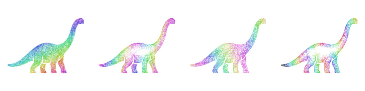 Colorful sketch brontosaurus icon design set