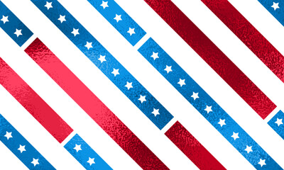 Fototapeta premium Seamless US flag diagonal blue red lines white star pattern, gradient texture USA background. Vector abstract background for american national holiday, Labor, Memorial, Independence Day