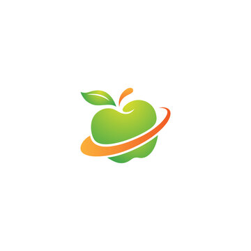Apple fruit logo with orange swosh