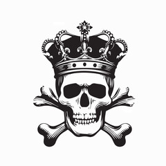 Fototapeta premium Skull and Crossbones Wearing Royal Crown Vector Illustration