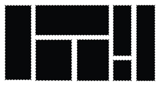 Set of zigzag frames edge black Geometric shapes with scallop and zigzag edges set. Set of black wavy edge frames. Cloudy wave curve edge frame vector set.