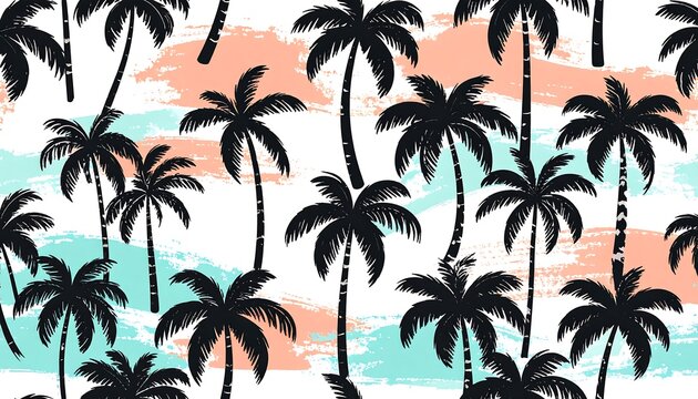 Palm trees pattern with abstract paint strokes