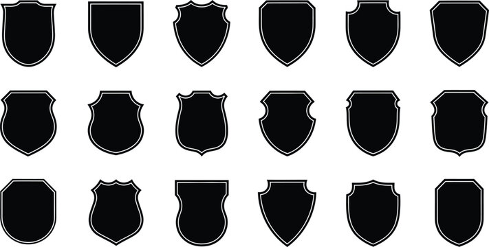 Collection of 15 unique shield logos and icons in black
