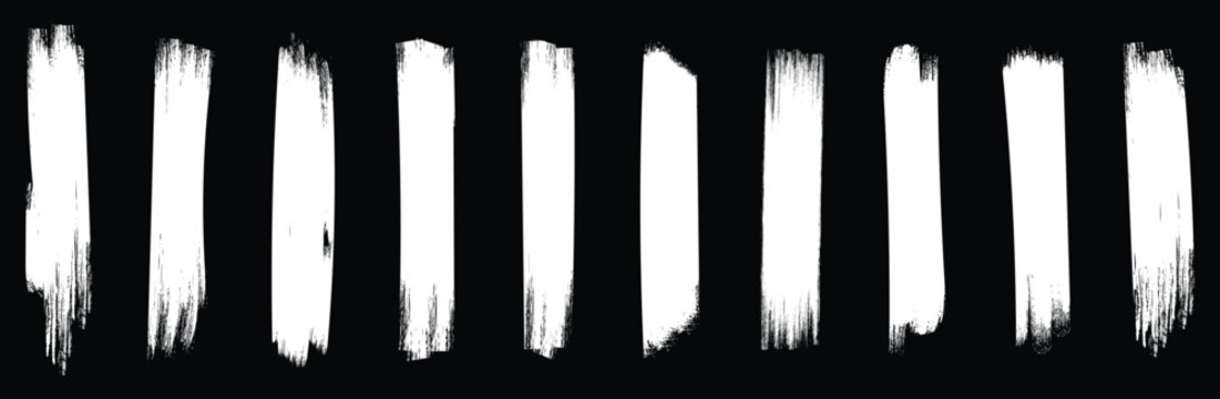 Chalk brush. Set of hand painted chalk brushes. White brush strokes. Dirty texture banners. Set of rectrangle shape brush strokes. Painted rectangles and long strokes.