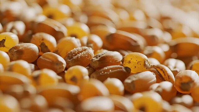 Closeup macro shot of dried corn kernels for popcorn.