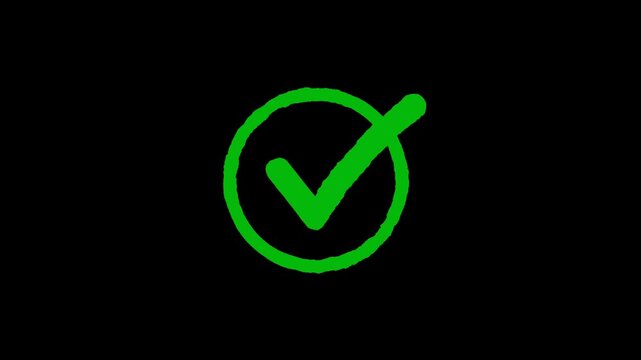 Tick Mark Animation on transparent background. Animated Green Checkmark Video. Correct Tick Sign Approval Success, right check mark, select tick mark, confirm, with alpha channel 4k video