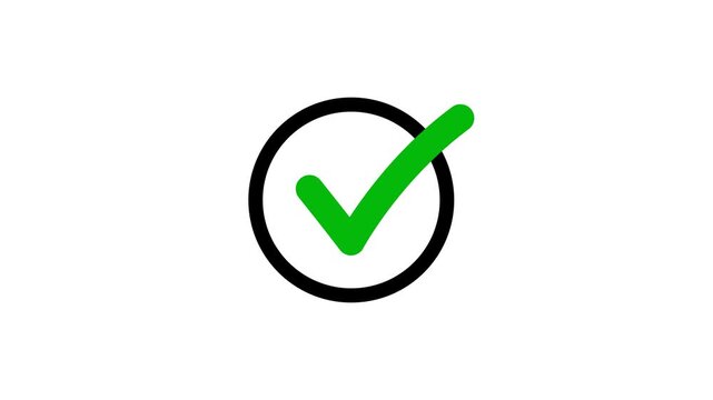 Tick Mark Animation on transparent background. Animated Green Checkmark Video. Correct Tick Sign Approval Success, right check mark, select tick mark, confirm, with alpha channel 4k video