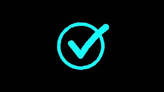 Tick Mark Animation on black background. Animated Green Checkmark Video. Correct Tick Sign Approval Success, right check mark, select tick mark, confirm 4k video