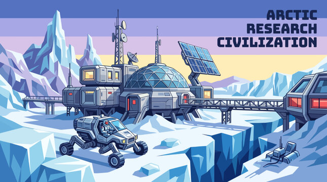 futuristic arctic research civilization environment technology climate transformation science cartoon