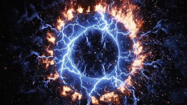 Cosmic Ring Surrounded by Lightning Fire Ringing in Space Setting