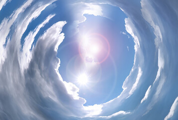 Obraz premium Tunnel from clouds background texture watercolor fairy-tale design unusual colorful