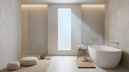 Fototapeta premium Windowless wellness bathroom with architectural artificial daylight