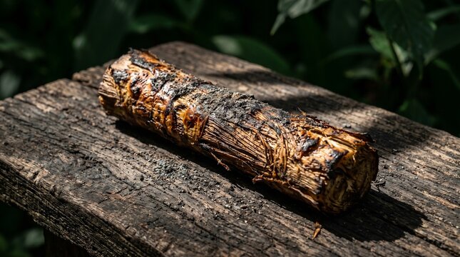 Roasted Palm Heart Macro on Raw Wood