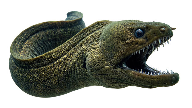 Detailed moray eel with open mouth and sharp teeth realistic photo on transparent background fish marine life ocean sea wildlife