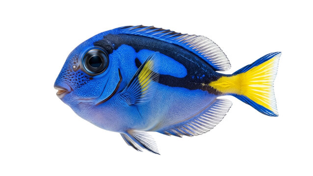 Blue tang fish with vibrant coloration and detailed scales isolated on transparent background surgeonfish dory tropical marine life ocean sea