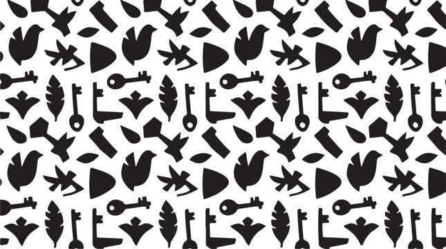 Black silhouette seamless pattern elements isolated on white