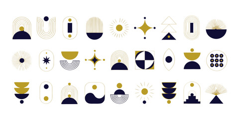 Abstract geometric shapes in navy gold and white with minimalist modern Scandinavian style © Lamisa