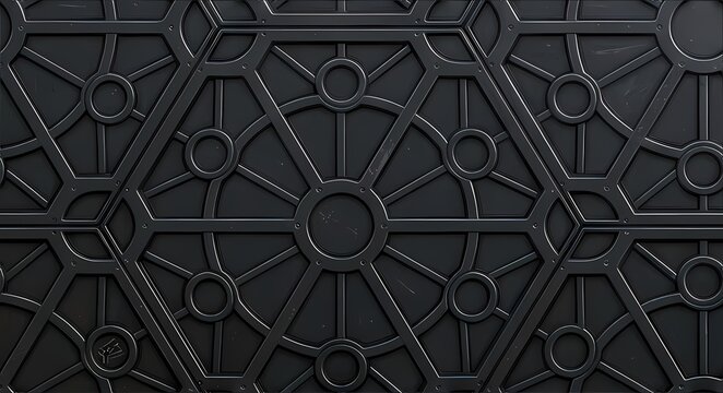 Futuristic black hexagonal panel texture, Sci-Fi high-tech geometric metal surface background