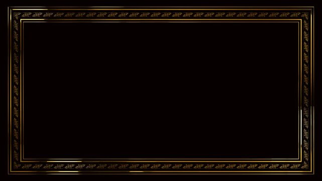 luxury gold antique picture frame with floral pattern on the green screen background