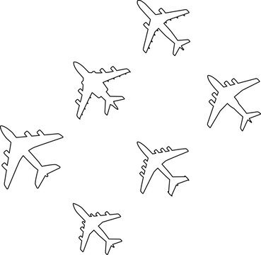 Aircraft top view vector icons set. Silhouettes of American and Russian military and civilian aircraft models. Plane illustration sign collection. Airplane symbol. Air plane, plane, travel. Vector