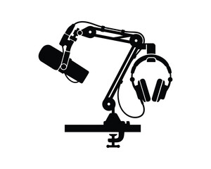 Microphone boom arm with headphones on stand © MdMominul