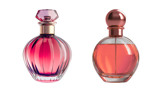 Elegant glass perfume bottles with pink liquid fragrance cosmetic accessory feminine perfumery perfumed toilette romantic container wellness personal grooming