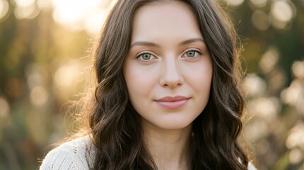 Obraz premium Young Woman Portrait Outdoor Golden Hour Soft Bokeh Background