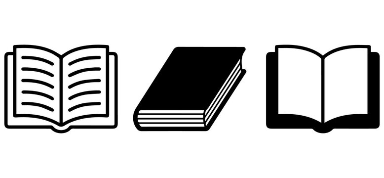 Book Icons Set &ndash; Open Book, Closed Hardcover & Reading Book Black Silhouette Vector Collection .