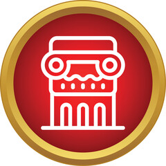 Naklejka premium White outline of a classical column within a red circle with a golden border
